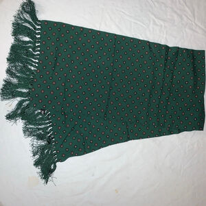 Women's Hortex Green Maroon Patterned Tassel Scarf One Size